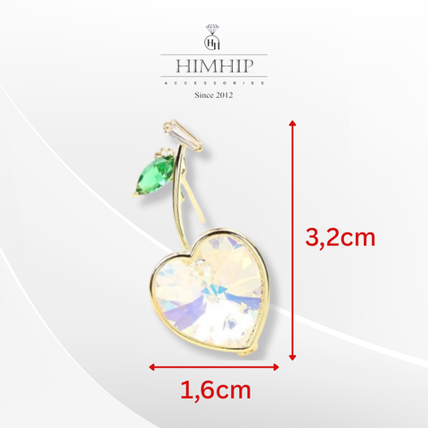 Trâm, Ghim Cài Nhỏ HimHip Cherry Trái Tim Đáng Yêu HKCC Đính Phale 1,6*3,2cm