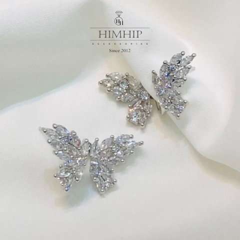 Khuyên Tai Nụ HimHip Bươm Bướm Trắng Sang Trọng HKCC Đính Phale 2.8x1.5cm