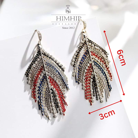 Khuyên Tai Bản To HimHip Mặt Lá Bohemian Sang Trọng HKCC Đính Phale 3x6cm
