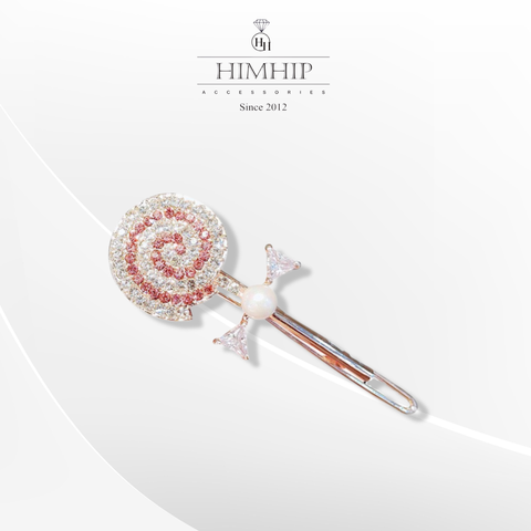 Kẹp Mái HimHip Đính Đá Phale Hình Cây Kẹo Lolipop Đáng Yêu 2x6.5cm