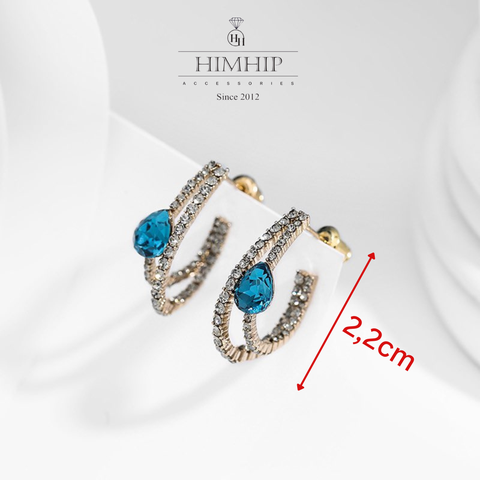 Khuyên Tai Ngắn HimHip Giọt Nước Kép Thanh Lịch HKCC Đính Phale 2.2cm