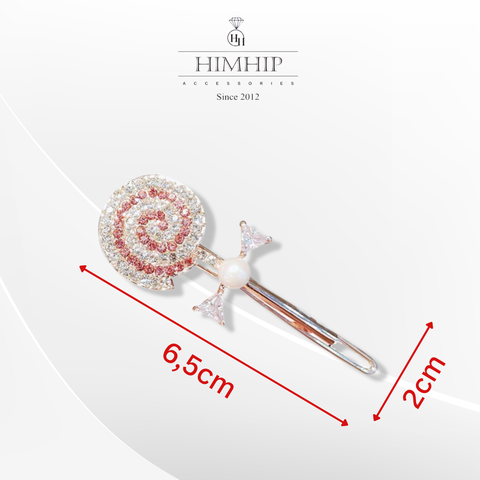 Kẹp Mái HimHip Đính Đá Phale Hình Cây Kẹo Lolipop Đáng Yêu 2x6.5cm