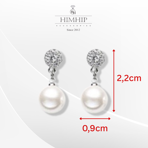 Khuyên Tai Ngắn HimHip Dáng Thả Sang Trọng HKCC Đính Phale, Tinh Thể Ngọc Trai 0.9x2.2cm