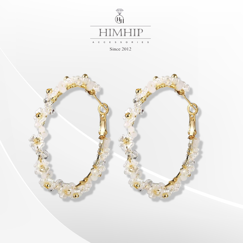 Khuyên Tai Móc Tròn HimHip Kết Hoa Nhỏ Quý Phái HKCC Mix Đá 4.5cm