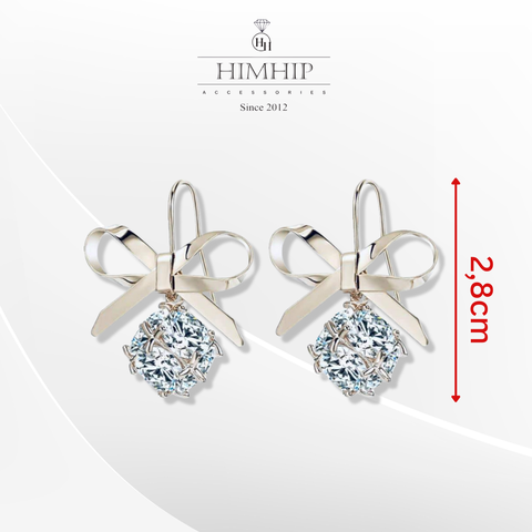 Khuyên Tai Ngắn HimHip Quả Cầu Thắt Nơ Thanh Lịch HKCC Đính Phale 2.8cm