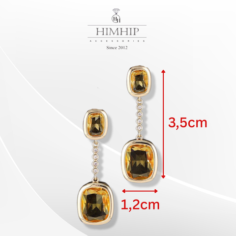 Khuyên Tai Ngắn HimHip Mặt Vuông Sang Trọng HKCC Đính Phale 3.5x1.2cm