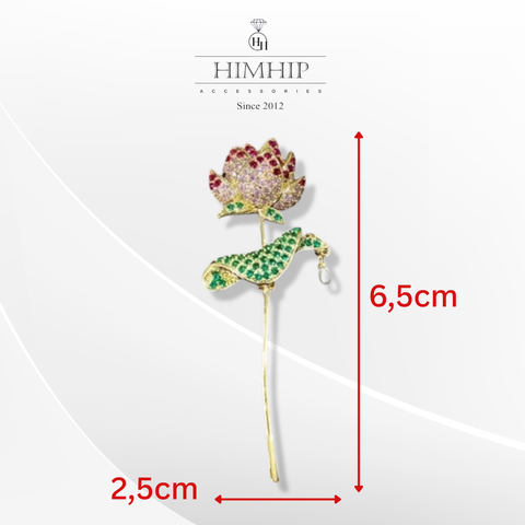 Trâm, Ghim Cài Áo HimHip Cánh Sen Thanh Lịch HKCC Đính Phale 2,5*6,5cm