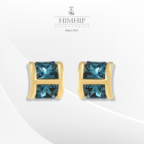 Khuyên Tai Nụ HimHip Mặt Vuông Xanh Dương Sang Trọng HKCC Đính Phale 1x1.1x1.6cm