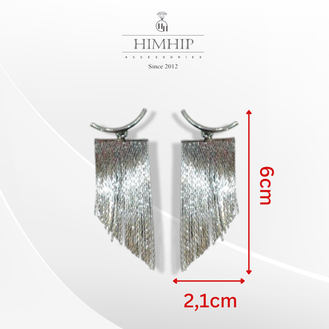 Khuyên Tai Bản To HimHip Mặt Móc C Phối Tua Rua Sang Trọng HKCC 2.1x6cm