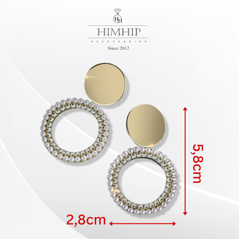 Khuyên Tai Bản To HimHip Mặt Tròn Quý Phái HKCC Đính Phale, Hạt Giả Trai 2.8x5.8cm