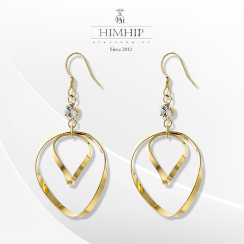 Khuyên Tai Dài HimHip 2 Vòng Xoắn Sang Trọng HKCC Đính Phale 3x5.5cm