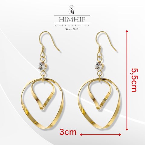 Khuyên Tai Dài HimHip 2 Vòng Xoắn Sang Trọng HKCC Đính Phale 3x5.5cm