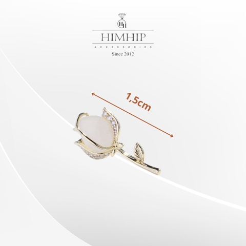 Pin Cài Áo HimHip Bông Hoa Búp Trắng Sang Trọng HKCC Đính Phale 1.5 cm