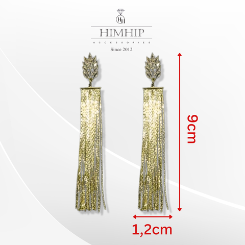 Khuyên Tai Dài HimHip Mặt Lá Phối Tua Rua Sang Trọng HKCC Đính Phale 1.2x9cm