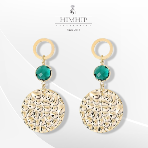 Khuyên Tai Bản To HimHip Mặt Tròn Dập Sóng Sang Trọng HKCC Đính Phale 3x7.3cm