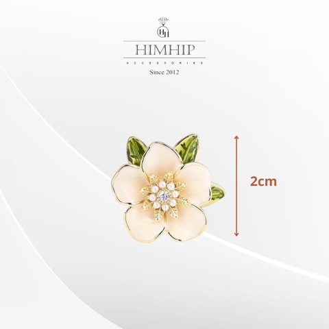 Pin Cài Áo HimHip Hoa Trà Lá Xanh Thanh Lịch HKCC Mix Trai 2cm