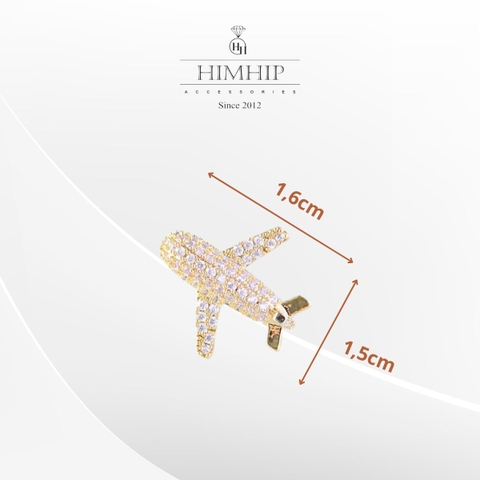 Pin Cài Áo HimHip Máy Bay Vàng Nhỏ Thanh Lịch HKCC Đính Phale 1.5x1.6cm