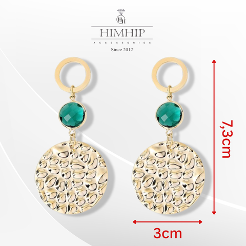 Khuyên Tai Bản To HimHip Mặt Tròn Dập Sóng Sang Trọng HKCC Đính Phale 3x7.3cm