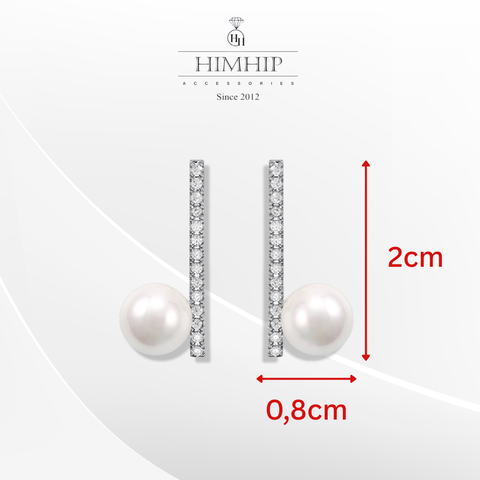 Khuyên Tai Ngắn HimHip Chữ L Thanh Lịch HKCC Đính Phale, Ngọc Trai Thật 2x0,8cm