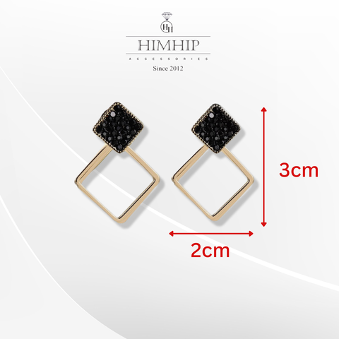 Khuyên Tai Ngắn HimHip 2 Hình Thoi Sang Trọng HKCC Đính Phale 3x2cm