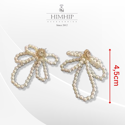 Khuyên Tai Bản To HimHip Hình Nơ Quý Phái HKCC Mix Hạt Giả Trai 4.8cm