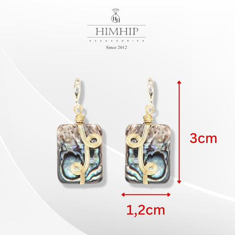 Khuyên Tai Ngắn HimHip Hình Chữ Nhật Họa Tiết Xoắn Sang Trọng HKCC Mix Khảm Trai 3x1.2cm