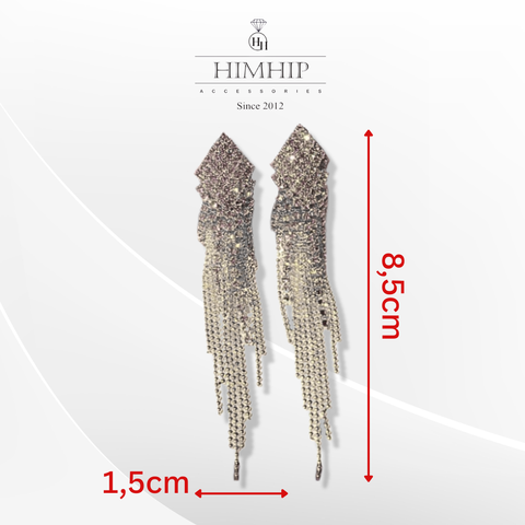 Khuyên Tai Dài HimHip Mặt Hình Thoi Tua Rua Sang Trọng HKCC Đính Phale 1.5x8.5cm