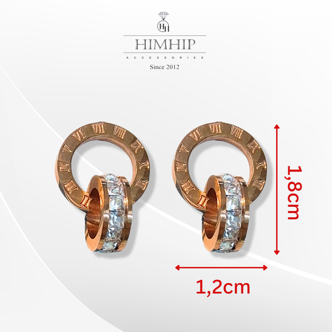 Khuyên Tai Ngắn HimHip Đồng Hồ Kim Tròn Sang Trọng HKCC Đính Phale 1.2x1.8cm