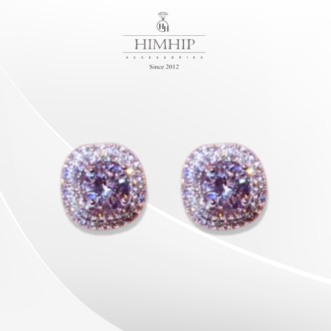 Khuyên Tai Nụ HimHip Mặt Đá Vuông Sang Trọng HKCC Đính Phale 1cm