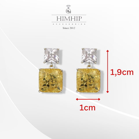 Khuyên Tai Ngắn HimHip Mặt Vuông Nhiều Màu Sang Trọng HKCC Đính Phale 1x1.9cm