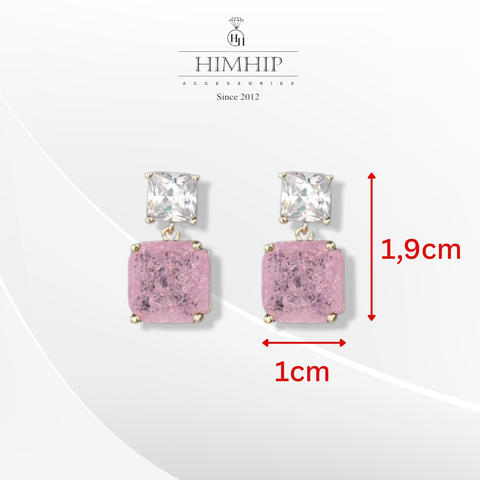 Khuyên Tai Ngắn HimHip Mặt Vuông Nhiều Màu Sang Trọng HKCC Đính Phale 1x1.9cm