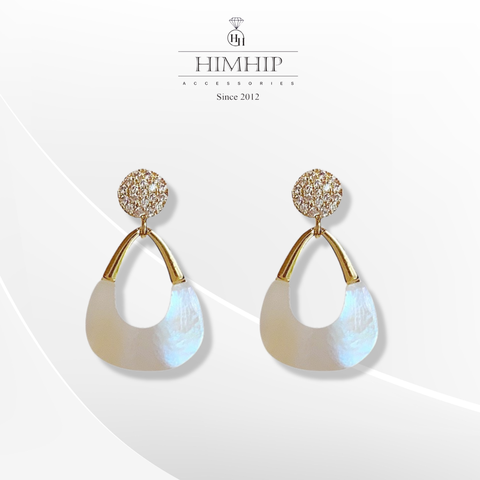 Khuyên Tai Ngắn HimHip Hình Giọt Nước Sang Trọng HKCC Đính Đá Phale 1.5x2.2cm