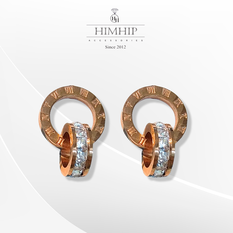 Khuyên Tai Ngắn HimHip Đồng Hồ Kim Tròn Sang Trọng HKCC Đính Phale 1.2x1.8cm