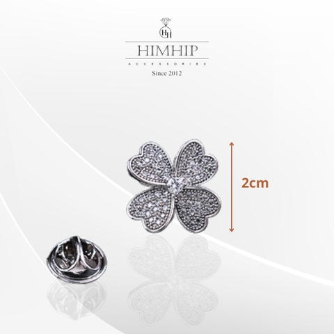Pin Cài Áo HimHip Cỏ 4 Lá To May Mắn HKCC Đính Phale 2cm