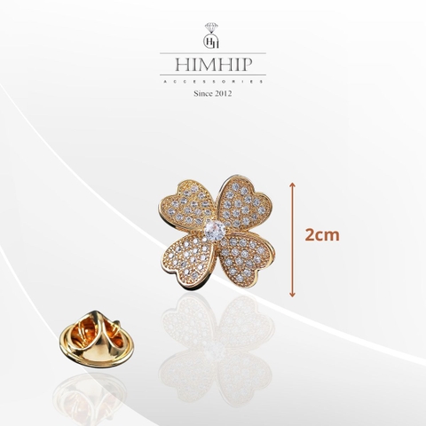 Pin Cài Áo HimHip Cỏ 4 Lá To May Mắn HKCC Đính Phale 2cm