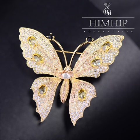 Trâm, Ghim Cài Áo HimHip Bướm Cánh Đá Sang Trọng HKCC Đính Phale 3,5*5cm Phụ Kiện Áo Dài