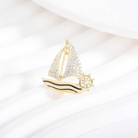Trâm, Ghim Cài Áo HimHip Chiếc Thuyền Vàng Thanh Lịch HKCC Đính Phale 2,3*2,3cm nam nữ