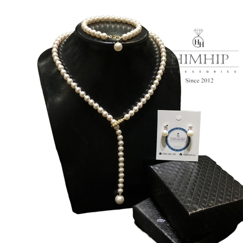 [Thiết Kế] Vòng Cổ HimHip Tinh Thể Ngọc Trai 6Li Dáng Thả Sang Trọng 52+0cm