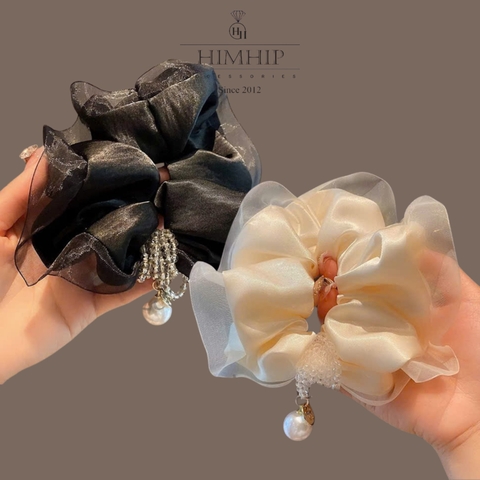 Scrunchies HimHip Phối Vải Voan Nhún Mix Vòng Phale Đính Giả Trai Tiểu Thư 14cm