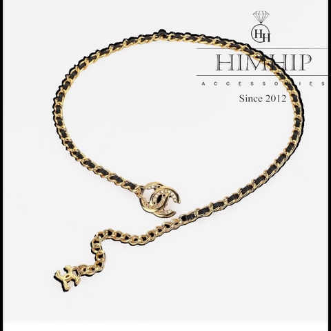 Dây Lưng HimHip Xích Phối Da PU Khóa C.nel Sang Trọng 94cm