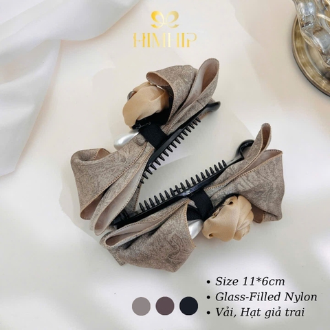 Kẹp Móc Dọc HimHip Glass-filled Nylon Nơ Vải Hạt Giả Trai Đính Hoa Hồng Nhỏ 11x6cm