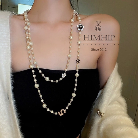 Vòng Cổ Thời Trang HimHip Hạt Giả Trai Mix Hoa 2 Màu Thanh Lịch Phụ Kiện Áo Dài