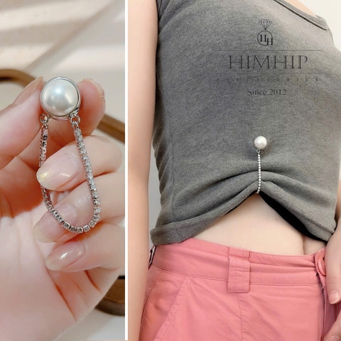 Pin Cài Tự Hít HimHip Nửa Hạt Giả Trai Phối Dây Phale Lấp Lánh 1.2cm