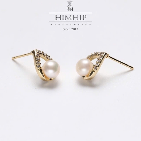 Khuyên Tai Nụ HimHip Giọt Nước Phale Sang Trọng HKCC Đính Phale, Trai Thật 0.5x0.8cm