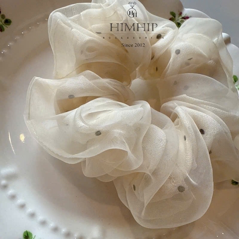 Scrunchies HimHip Voan Nhiều Lớp Chấm Bi Thanh Lịch 12cm