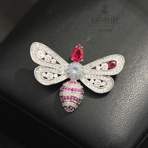 Trâm, Ghim Cài Áo HKCC Ong Nhỏ 3 Đốt Phối Đá Phale Lấp Lánh 3*4cm