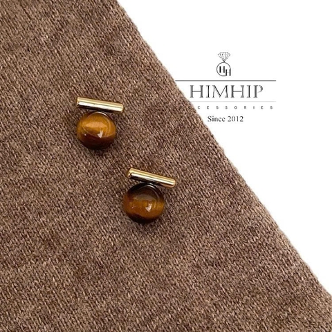 Khuyên Tai Nụ HimHip Thanh Ngang Phối Đá Mắt Mèo 1.4*1.4cm