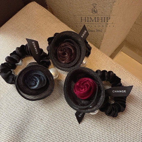 Dây Buộc Tóc HimHip Hoa Hồng Nhung Phối Hạt Giả Trai 5.5cm