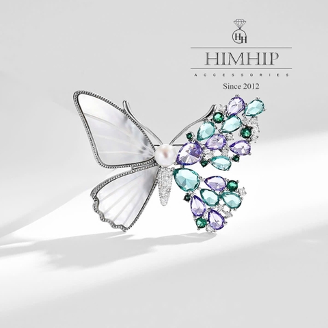 Trâm Ghim Cài Áo HimHip HKCC Bướm Ánh Sao Phối Nụ Trai Thật 4x5cm