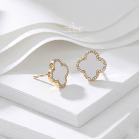 Khuyên Tai Nụ HimHip HKCC Mặt Cỏ Bốn Lá May Mắn 1.3cm